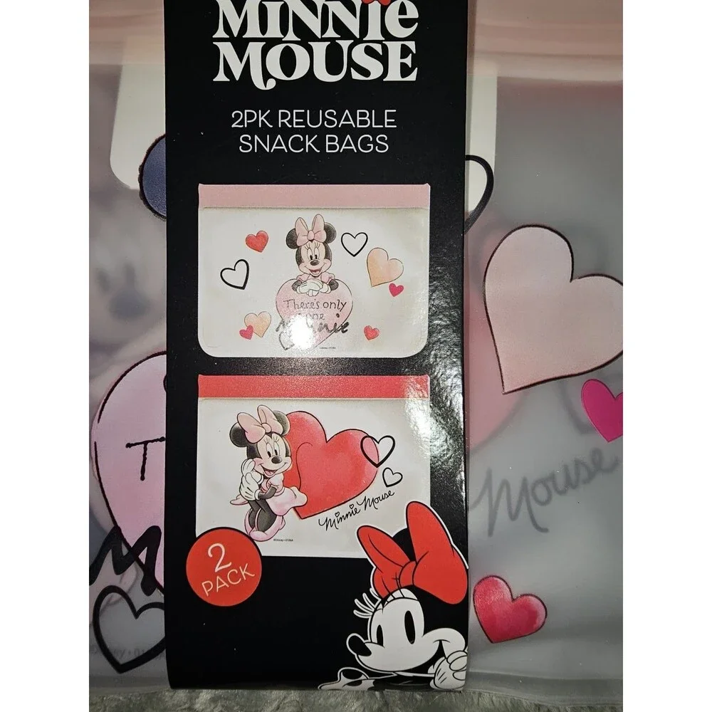 Disney Minnie Mouse Reusable Snack Bags 2pk Snack Size Plastic Kids NWT